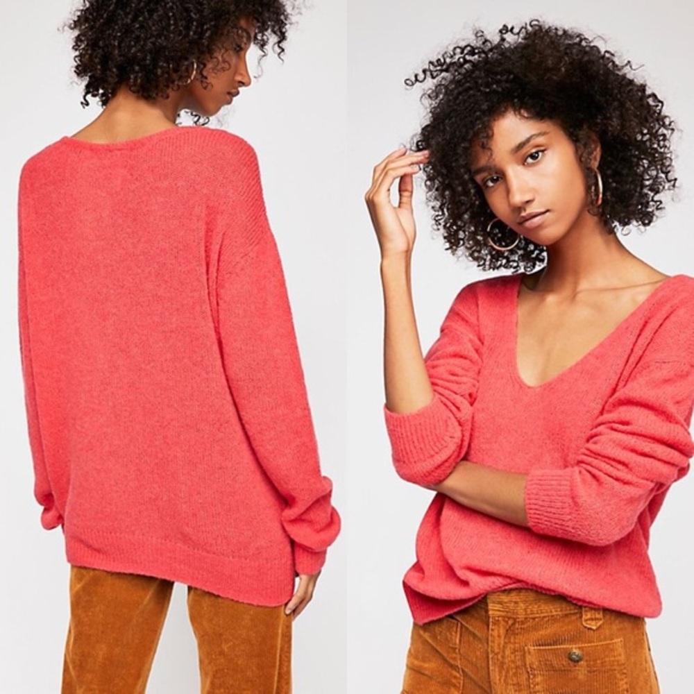 Free People Coral V-Neck Alpaca Sweater